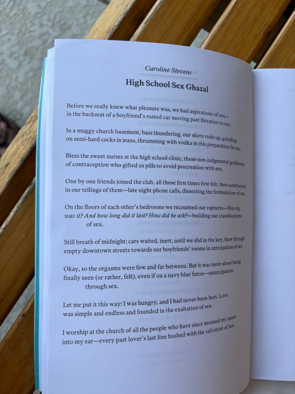“High School Sex Ghazal” by Caroline Stevens – A Poem Review… Sort of