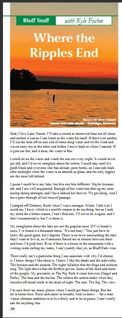 “Where the Ripples End” – My Latest Column in the Bluff Park Neighborhood Reader